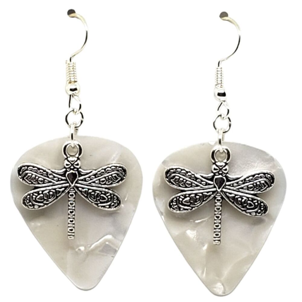 Dragonfly Charm Guitar Pick Earrings - Choose Color - Handmade in USA